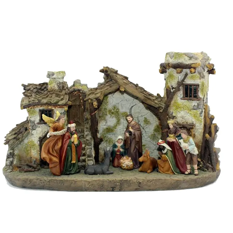 Top Grace Holy stagionale religioso musicale LED illumina presepe statuine da collezione in resina per decorazioni natalizie