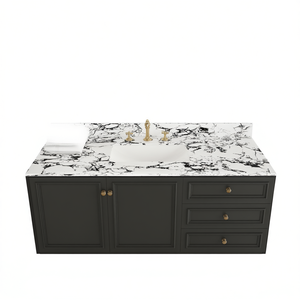 Carrara White Black 49x22 Bathroom <b>Vanity</b> Top Undermount Ceramic Sink Backsplash Model D0100XUWEJV - Product Image 1