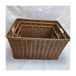 Rectangular Wicker Storage <b>Basket</b> With <b>Handles</b> For Home Organization Large Medium <b>Small</b> Sizes - Product Image 1