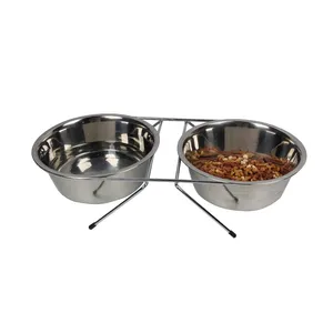 Elegance Stainless Steel Home Pet Feeder Elevated Non-Slip Food Ware Cat Dog Bowl