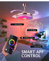 Lustre moderne d'intérieur de 42 pouces, ventilateur de plafond, lampe intelligente RGB, plafonnier LED avec contrôle par application mobile pour la maison et la chambre à coucher
