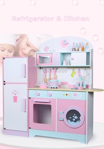 ของเล่นในห้องครัวยอดนิยม,ของเล่นบทบาทสมมติทำจากไม้ห้องครัวเพื่อการศึกษาสำหรับสวนแม่และเครื่องทำความเย็น - Product Image 3