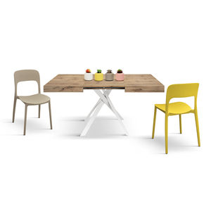 Table à manger extensible Leonardo 95 à 145 cm, plateau en chêne rustique, pieds croisés blancs, usage intérieur - Product Image 4