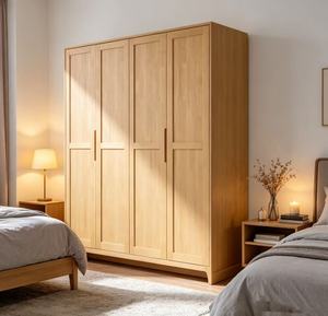 Armoire scandinave moderne en bois massif avec portes battantes style Shaker, meuble de rangement autoportant pour chambre à coucher - Product Image 1