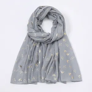 new product hot selling viscose shawls neck scarf winter neck warm cotton voile material swallow gold blocking scarf