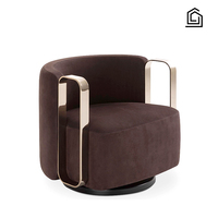 Fauteuil pivotant en velours de style luxe léger, avec accoudoir en métal découpé en U et base ronde pivotante, idéal pour hôtel, villa, salon moderne