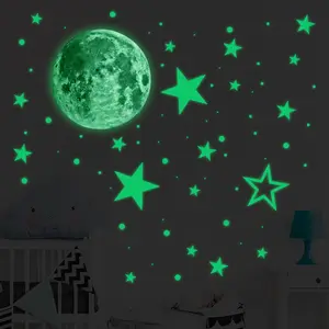 Stiker dinding 3D bercahaya 435 buah, untuk kamar anak-anak kamar tidur dekorasi rumah stiker Decal menyala dalam gelap bintang bulan DIY
