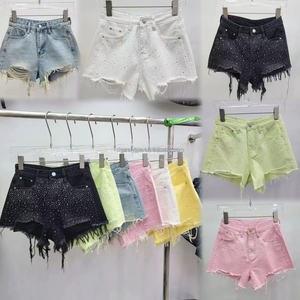 Shorts in Denim Strappati da Donna all'Ingrosso, Vita Media Elasticizzata, Estivi, Taglie Forti, Stile Vintage Y2K, <span class=keywords><strong>Jeans</strong></span> Corti Lavati per Ragazze - Product Image 1