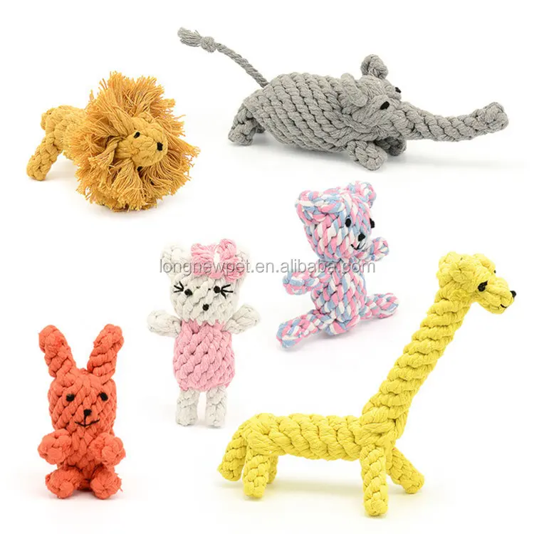 Sevimli hayvan tasarımları örme yumuşak yavru oyuncaklar dayanıklı pamuk halat diş temizleme eğitimi için köpek çiğneme oyuncakları Pet oyuncak seti