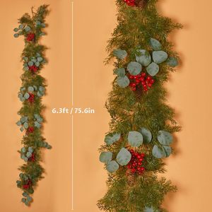 Guirlandes de Noël, aiguilles de pin, baies d'eucalyptus, 170 cm, décoration de la maison - Product Image 2