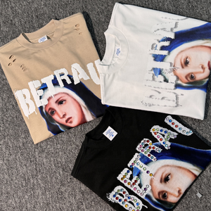 เสื้อยืดผู้ชายพิมพ์ลายเสื้อโอเวอร์ไซส์เปิดไหล่ว่างเปล่าเสื้อคอเสื้อแคบเข้ารูปแบบ100% - Product Image 1