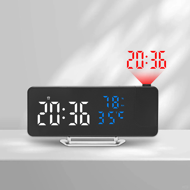 Multifunctional Temperature & Humidity Projection Mirror LED Bedside Alarm Clock