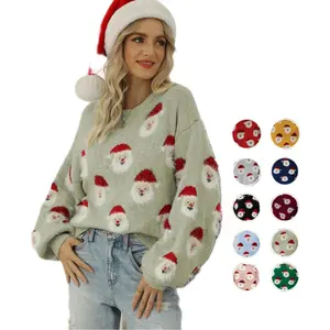 10 видов цветов женские рождественские свитера, трикотажные джемперы с длинным рукавом и круглым вырезом для взрослых