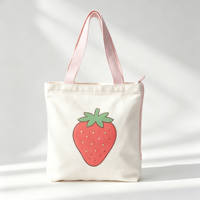 Sac fourre-tout en toile personnalisé avec fermeture éclair et imprimé fraise mignon, réutilisable, pour l'école, le quotidien, les activités sportives en extérieur