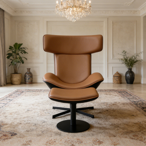 Sillón Moderno de Cuero Marrón con Reposapiés, Cómodo Sillón Giratorio Ergonómico para Sala de Estar, Asiento de Lujo para Descanso - Product Image 3