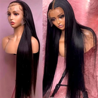 Pelucas de Encaje Frontal Liso Extremo Sin Pegamento, Pelucas de Encaje HD Completas, Pelucas de Cabello Humano con Encaje Frontal Transparente HD para Mujeres Negras