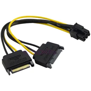 PCI E Express PCIe 6 Pin To Dual SATA 15 pin GPU Graphics Video Card Power SATA PCI-Express PCI-E Converter Cable cord