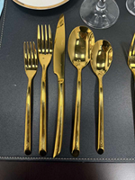 Ensemble de couverts en acier inoxydable doré miroir, couteau, fourchette et cuillère à manche long droit pour la décoration de table de banquet de mariage