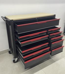Chariot de travail professionnel pour la réparation automobile avec 12 tiroirs, dessus en bois, acier, rangement d'atelier, <span class=keywords><strong>garage</strong></span>, armoire à outils - Product Image 5