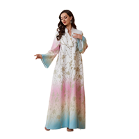 Abaya pour femme en polyester cristal dégradé bleu clair, robe de soirée musulmane de Dubaï, robe de fête pour femme du Moyen-Orient 2026