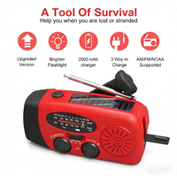 Radio de Emergencia AM/FM WB Compacta de Bolsillo, Dinamo de Manivela Solar, Banco de Energía Tipo-C de 2000mAh, Linterna SOS de 3 LED, Plástico, para Exteriores