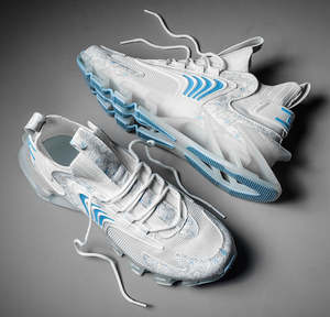 Chaussures de skate décontractées pour hommes, respirantes, à lacets, en maille tricotée, avec semelle haute à coussin d'air, confortables, style skateboard - Product Image 4