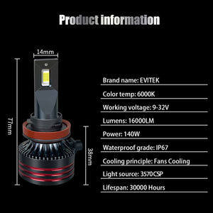 Faros LED CSP ALL in ONE TurboFan de Luz Alta y Baja M8 PR0 H7 H1 H3 H11 9005 9006 H4 H13 9004 9007 3570 para Autos Universales - Product Image 2