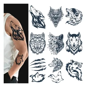 Wolf 5000 + Designs tatuaggi di succo di erbe nero di lunga durata temporaneo impermeabile braccio di fiori blu scuro uomini tatuaggio Semi permanente