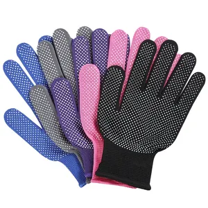 13 Gauge Black Polyester Knitting White PVC Palm Dotted Gloves