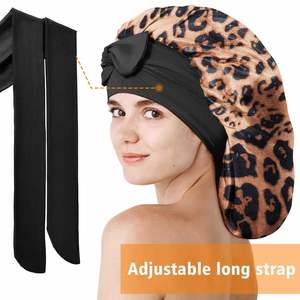 Bonnet de nuit en satin extra large avec bande à nouer, imprimé léopard, bonnet de sommeil en soie pour femmes aux cheveux bouclés - Product Image 4