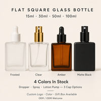 Flacon et boîte en verre carré plat en forme de cristal pour sérum capillaire et huile corporelle, 30 ml, 50 ml