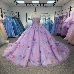 6978 Bling Beading Crystal Boat Neck Corset Print Appliqued Flower Sweet 15 Girls <b>Ball</b> <b>Gown</b> Chapel Train Eco-Friendly Dress for - Product Image 2