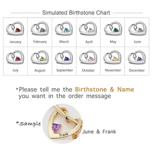 Fashion Stainless Steel 18K Gold Plated Birthstone Family Names Necklace Custom Name Letters Heart Shape Charm Necklaces