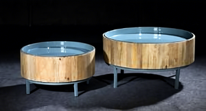 Tables basses gigognes rondes modernes en bois, lot de 2, plateau en métal, meubles de salon scandinaves - Product Image 6