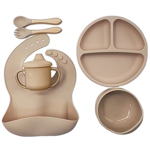 Personalized Animal Suction Plate Set 6pcs Safe Silicone Baby Feeding Bowls <b>Bib</b> Spoon Bpa Free Phthalate Free - Product Image 1