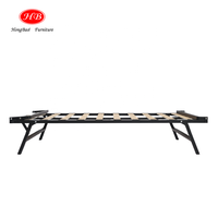 Structure durable Cadre de lit en métal à lattes de bois simples et portables personnalisées avec pieds de lit pliables et tête de lit pliable