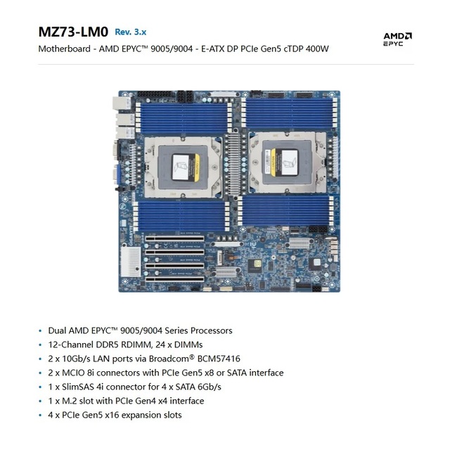 Gigabyte MZ73-LM0 Motherboard Socket SP5 Extended ATX