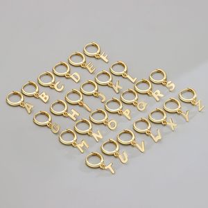 Joyería de moda, pendientes de <span class=keywords><strong>plata</strong></span> de ley 925, colgante de alfabeto de 26 letras en inglés liso, pendientes de aro chapados en oro para mujer - Product Image 1