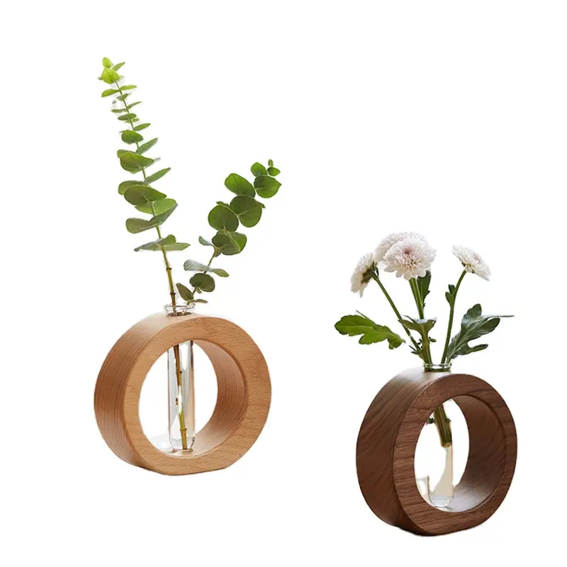 Fantasia moderna Design girevole base in legno per vetro tubo di prova stand vaso di fiori ufficio decorazione per la casa