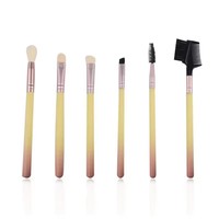 Pinceau professionnel en nylon synthétique et bois, 6 pièces, pour eye-liner, fond de teint, blush, avec logo personnalisé, pinceau éventail, correcteur visage, sans cruauté animale