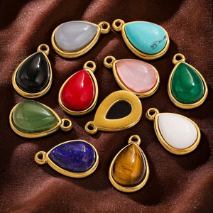 Colgantes de Piedra Natural en Forma de Lágrima, Dijes de Acero Inoxidable con Baño de Oro PVD: Turquesa, Ónix, Cuarzo Rosa para la Fabricación de Collares, Pulseras y Pendientes - Product Image 2
