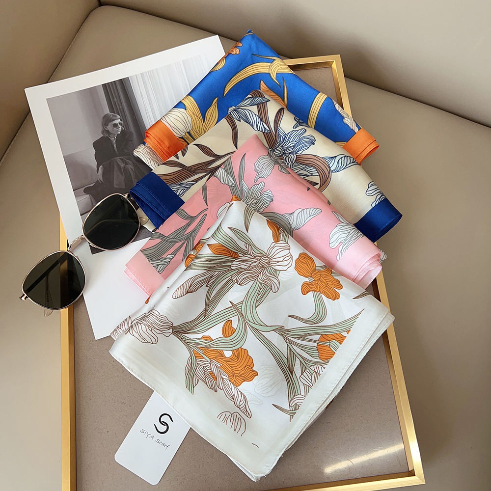 2025 New Spring Fashion Designer 70cm Satin Silk Hair Scarf Elegant Ladies  Custom Printing Silk Neck Scarf Head Scarf