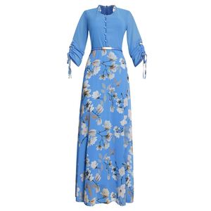 <span class=keywords><strong>Abito</strong></span> <span class=keywords><strong>lungo</strong></span> floreale elegante da donna alla moda estiva taglie forti a mezza manica grande con cintura - Product Image 3