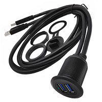 Câble d'accessoire automobile double USB 3.0 3A à charge rapide, blindé en cuivre étamé, gaine PVC tressée, pour montage encastré/dash/panneau