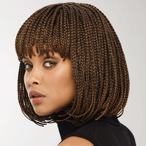 Perruque tressée courte ajustable de 12 pouces, style bob africain, avec frange longue tressée, dreadlocks au crochet, raie au milieu, résistante à la chaleur - Product Image 2