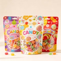 Sachet refermable personnalisé avec fenêtre transparente de qualité alimentaire pour bonbons, sucettes et confiseries