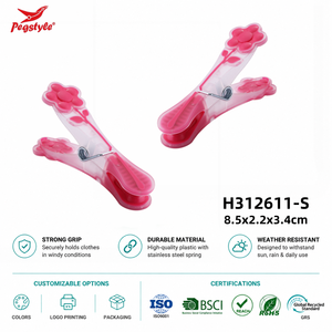 Pinces à <span class=keywords><strong>linge</strong></span> personnalisées OEM en forme de fleur, lot de 24, roses transparentes, ressort en acier inoxydable, certifiées BSCI GRS, anti-vent - Product Image 1