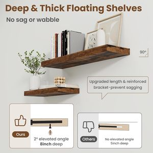 Étagère murale flottante en bois rustique marron pour salon, cuisine, salle de bain et décoration intérieure, avec supports invisibles - Product Image 3