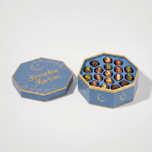 Boîte Cadeau en Chocolat Octogonale Ramadan Kareem avec Couvercle, Design en Feuille d'Or, Emballage Rigide Haut de Gamme - Product Image 1