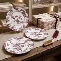 Service de vaisselle en céramique Chinoiserie bordeaux vintage, en porcelaine décorée, vente en gros pour mariages, restaurants, fêtes et vente au détail